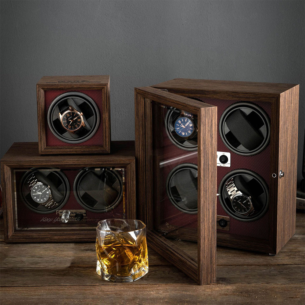 Vertical Solid Wood Leather Automatic Mechanical Watch  Winder Storage Box