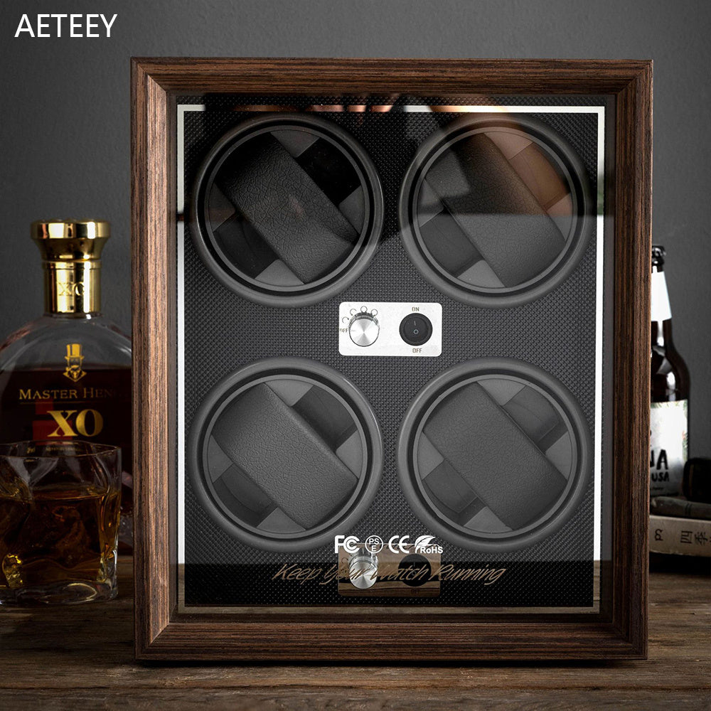 Vertical Solid Wood Leather Automatic Mechanical Watch  Winder Storage Box