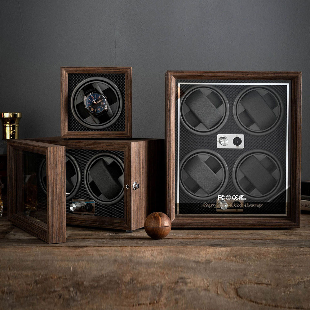 Vertical Solid Wood Leather Automatic Mechanical Watch  Winder Storage Box