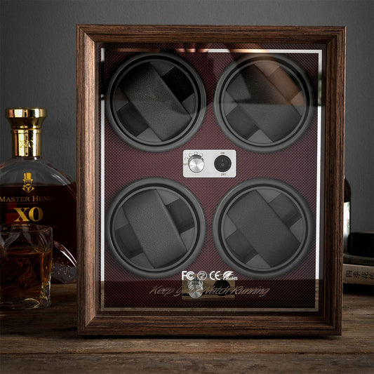 Vertical Solid Wood Leather Automatic Mechanical Watch  Winder Storage Box