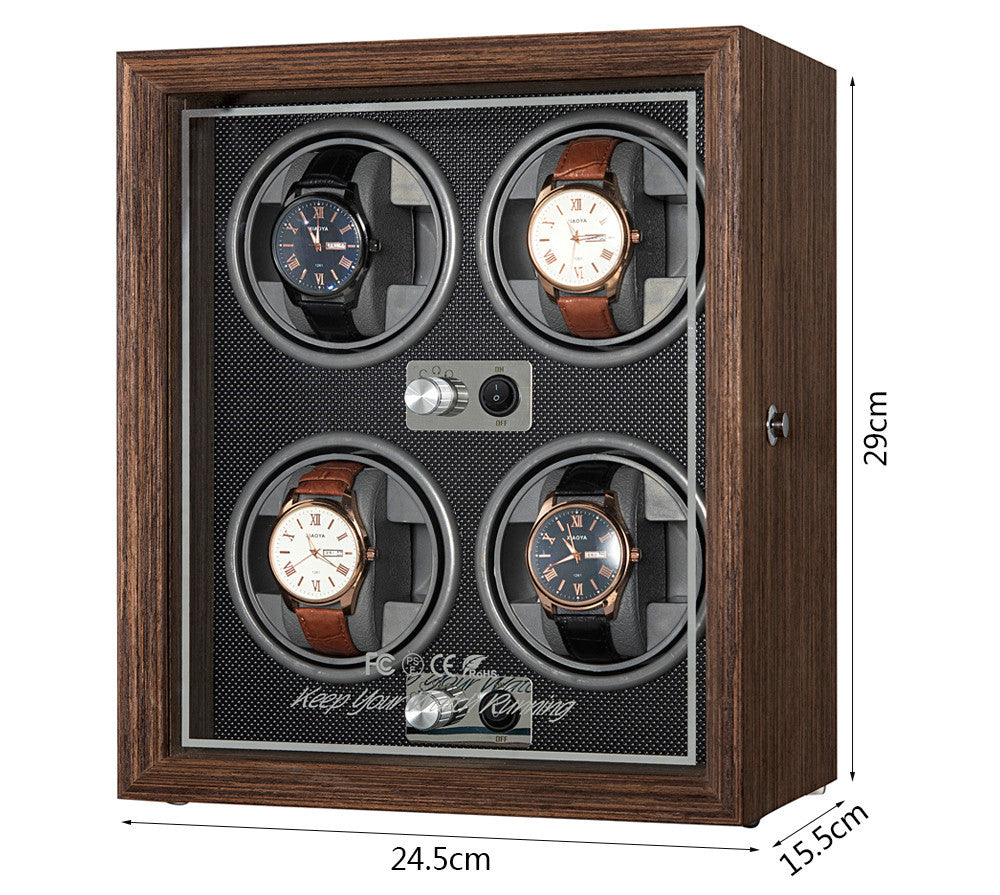Vertical Solid Wood Leather Automatic Mechanical Watch  Winder Storage Box